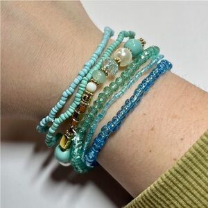 Elegant Beaded Bracelet Set in Blue and Gold